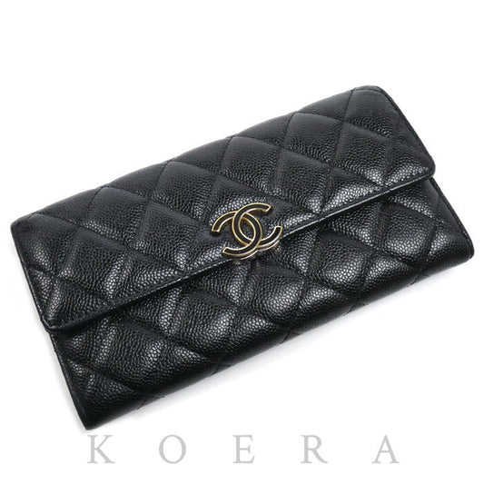 CHANEL シャネル マトラッセ ロングフラップウォレット 長財布 ブラック AP1723 レディース【中古】