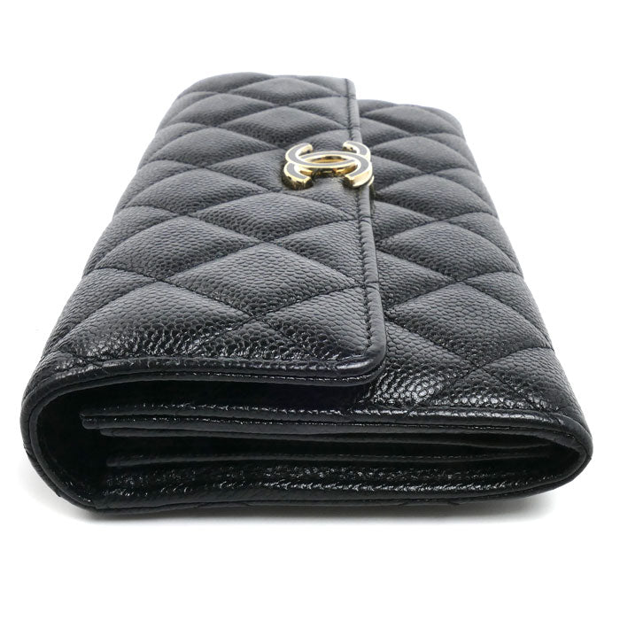CHANEL シャネル マトラッセ ロングフラップウォレット 長財布 ブラック AP1723 レディース【中古】