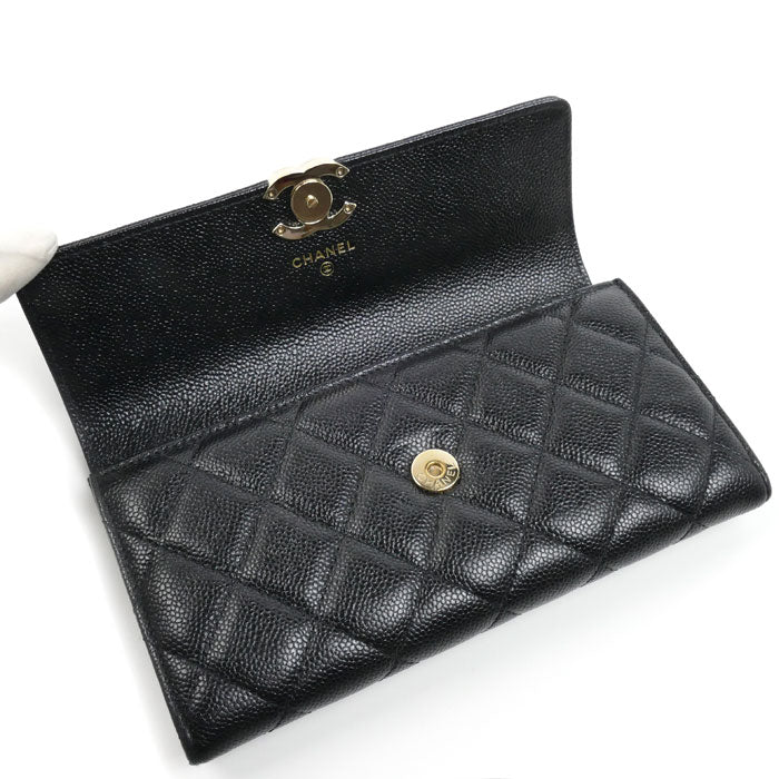 CHANEL シャネル マトラッセ ロングフラップウォレット 長財布 ブラック AP1723 レディース【中古】