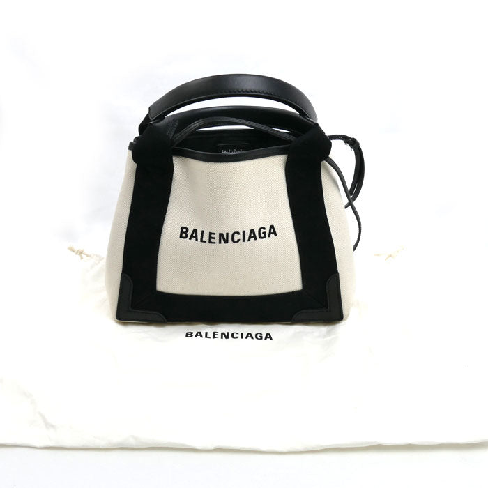 BALENCIAGA バレンシアガ ネイビーカバスXS トートバッグ ナチュラル/ブラック 390346 レディース【中古】