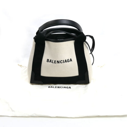 BALENCIAGA バレンシアガ ネイビーカバスXS トートバッグ ナチュラル/ブラック 390346 レディース【中古】