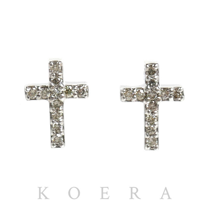 K18WG ホワイトゴールド クロス ピアス ダイヤモンド0.06ct/0.06ct 1.0g レディース【中古】