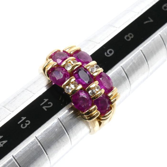 K18YG イエローゴールド リング・指輪 ルビー2.02ct ダイヤモンド0.12ct 11号 4.9g レディース【中古】