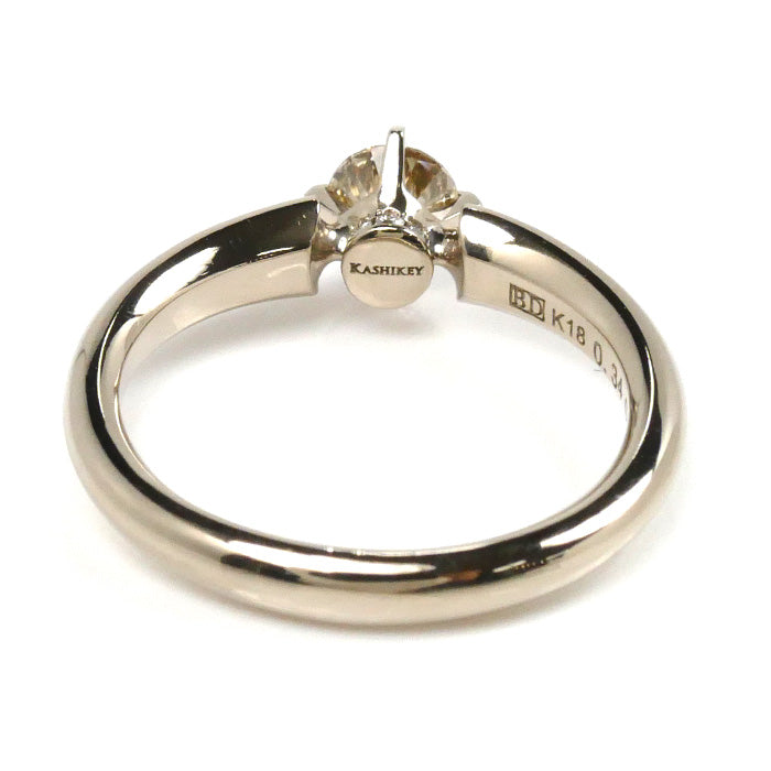 カシケイ K18ゴールド K18シャンパンゴールド ソリティア リング・指輪 ダイヤモンド0.34ct/0.01ct 10号 4.0g レディース【中古】【美品】