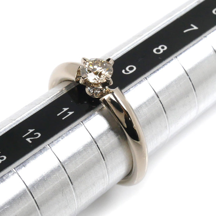 カシケイ K18ゴールド K18シャンパンゴールド ソリティア リング・指輪 ダイヤモンド0.34ct/0.01ct 10号 4.0g レディース【中古】【美品】