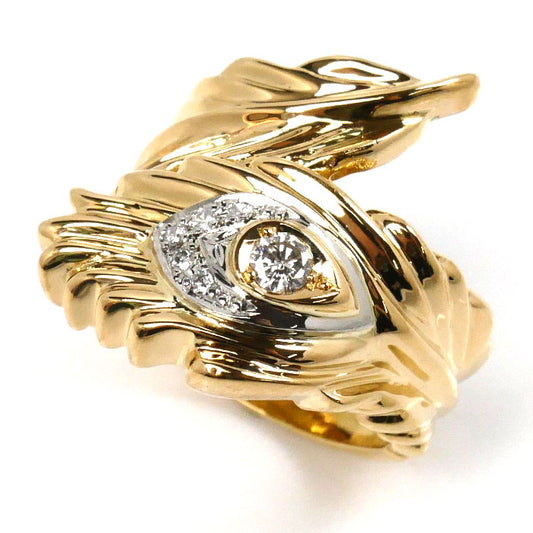 K18YG イエローゴールド Pt900プラチナ フェザー リング・指輪 ダイヤモンド0.10ct/0.04ct 11号 7.9g レディース【中古】