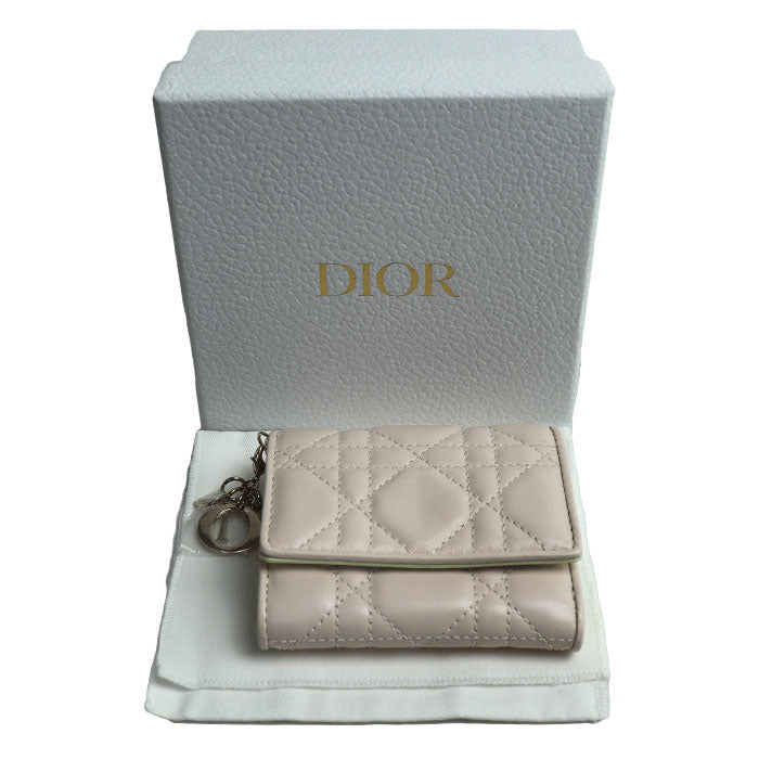 Christian Dior クリスチャンディオール レディディオール カナージュ ロータスウォレット 三つ折り財布 パウダリーピンク/ライトレモン S0181ONIW 日本限定 レディース【未使用】【買取品】