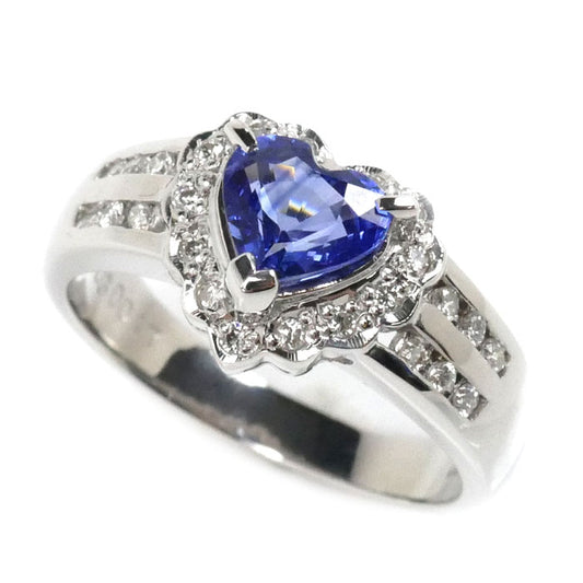Pt900プラチナ ハート リング・指輪 サファイア1.03ct ダイヤモンド0.17ct 11号 5.9g レディース【中古】