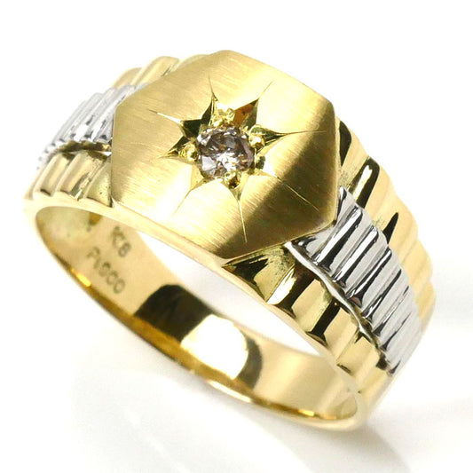 K18YG イエローゴールド Pt900プラチナ リング・指輪 ダイヤモンド0.10ct 20号 6.1g メンズ【中古】【美品】