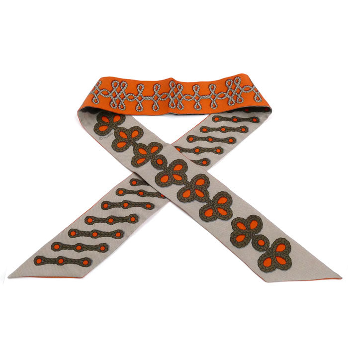 HERMES エルメス ツイリー 飾緒とブランデンブルク飾り Galons et Brandebourgs スカーフ オレンジ ブラウン レディース【中古】