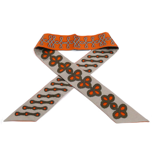 HERMES エルメス ツイリー 飾緒とブランデンブルク飾り Galons et Brandebourgs スカーフ オレンジ ブラウン レディース【中古】