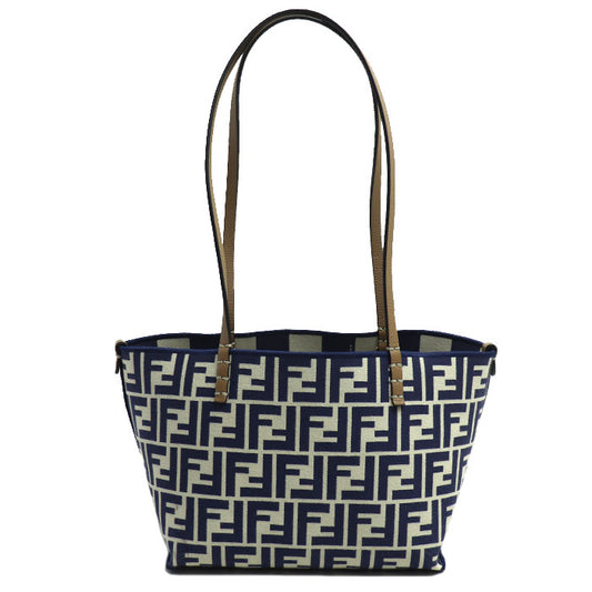 FENDI フェンディ ロールスモール リバーシブル トートバッグ ブルー ホワイト 8BH424 レディース【中古】
