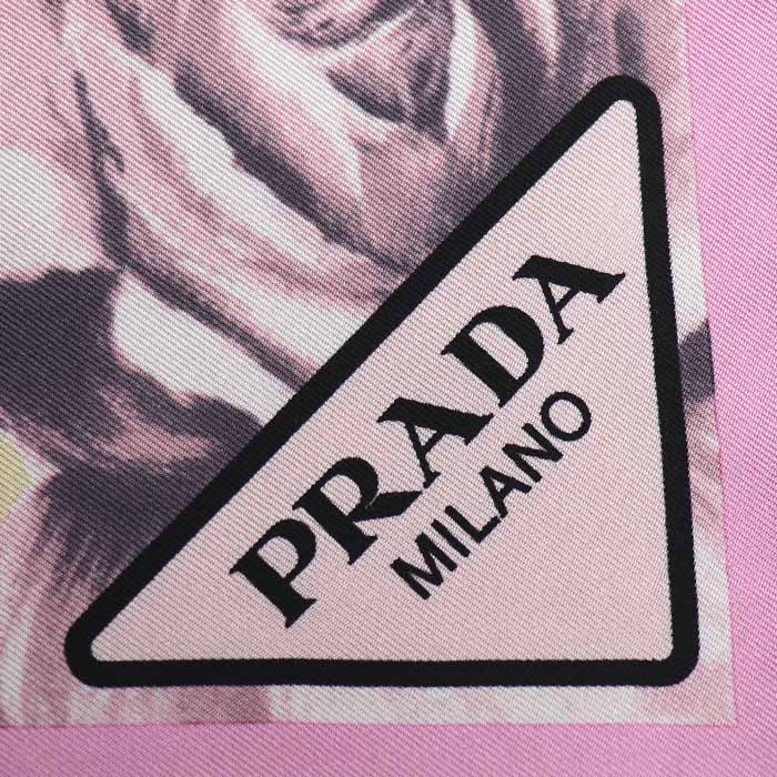 PRADA プラダ プリントシルクツイル スカーフ ダブルマッチ ローズ ピンク グレージュ 1FF004_2CXD_F0482 レディース【中古】【美品】