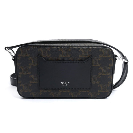 CELINE セリーヌ マカダム ショルダーバッグ ブラック ブラウン 114902EVJ レディース【中古】【美品】