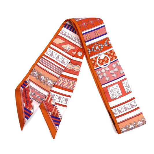 HERMES エルメス ツイリー COLLIERS DE CHIENS コリエ ド シアン スカーフ オレンジ レディース【中古】【美品】