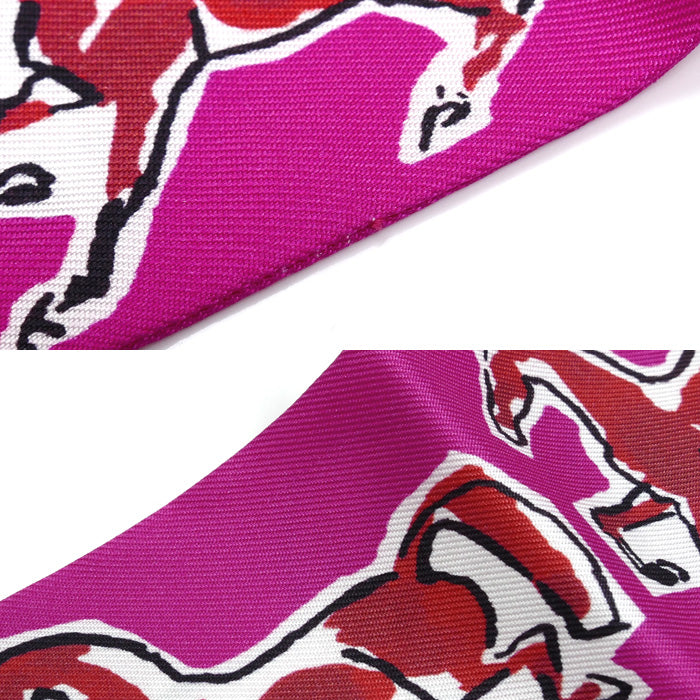 HERMES エルメス ツイリー chevaux en liberte 自由の馬 スカーフ ピンク/レッド/ホワイト 063803S 16 レディース【中古】【美品】