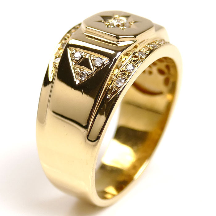 K18YG イエローゴールド リング・指輪 ダイヤモンド0.22ct 19.5号 9.4g メンズ【中古】