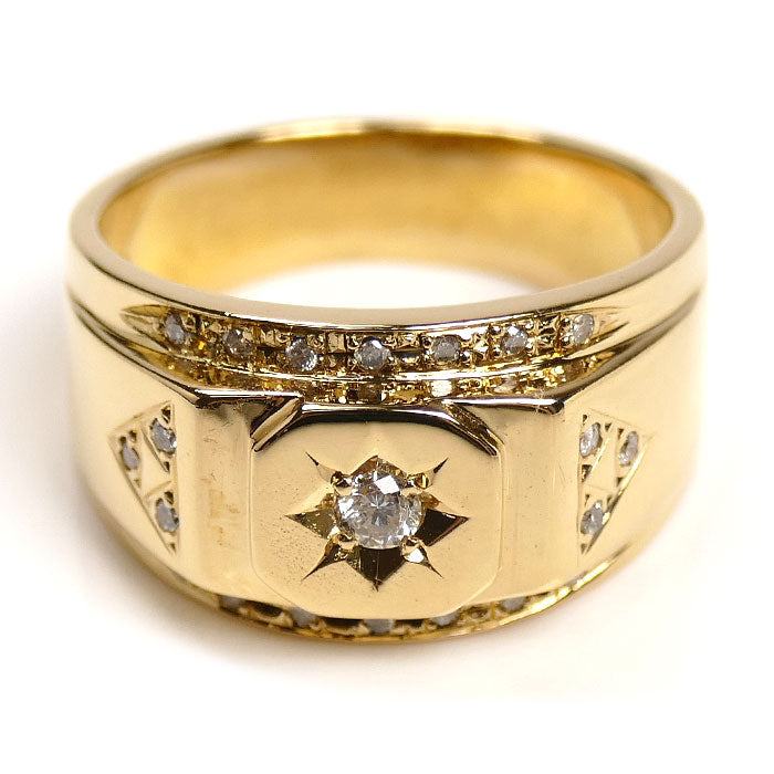 K18YG イエローゴールド リング・指輪 ダイヤモンド0.22ct 19.5号 9.4g メンズ【中古】
