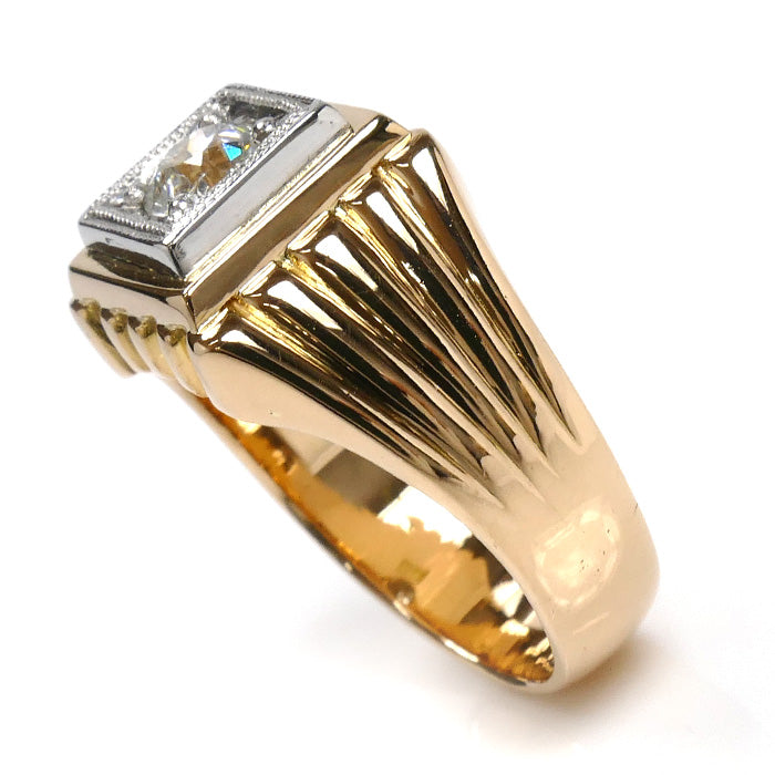 K18YG イエローゴールド Pt900プラチナ リング・指輪 ダイヤモンド0.57ct 17.5号 17.8g メンズ【中古】【美品】