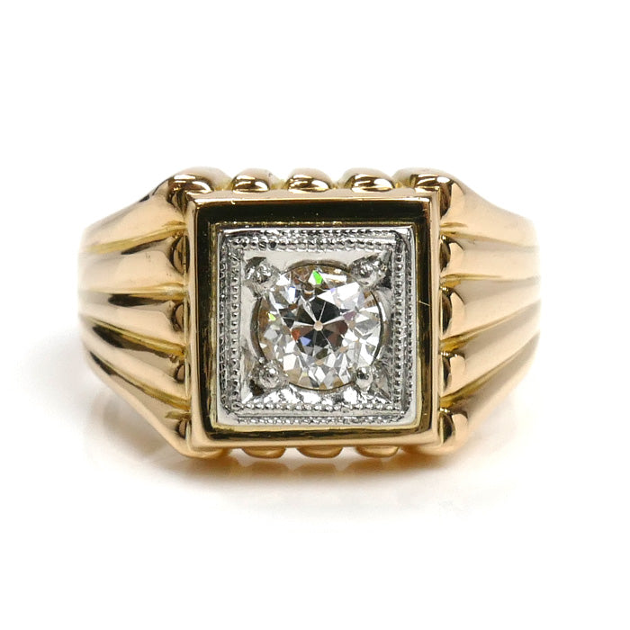 K18YG イエローゴールド Pt900プラチナ リング・指輪 ダイヤモンド0.57ct 17.5号 17.8g メンズ【中古】【美品】