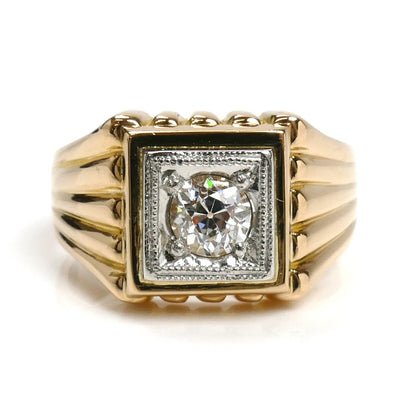 K18YG イエローゴールド Pt900プラチナ リング・指輪 ダイヤモンド0.57ct 17.5号 17.8g メンズ【中古】【美品】