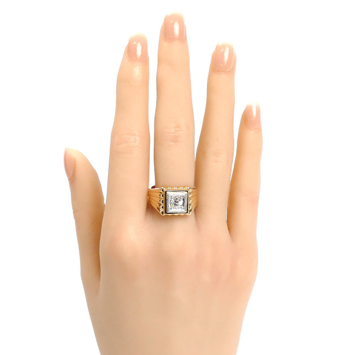 K18YG イエローゴールド Pt900プラチナ リング・指輪 ダイヤモンド0.57ct 17.5号 17.8g メンズ【中古】【美品】