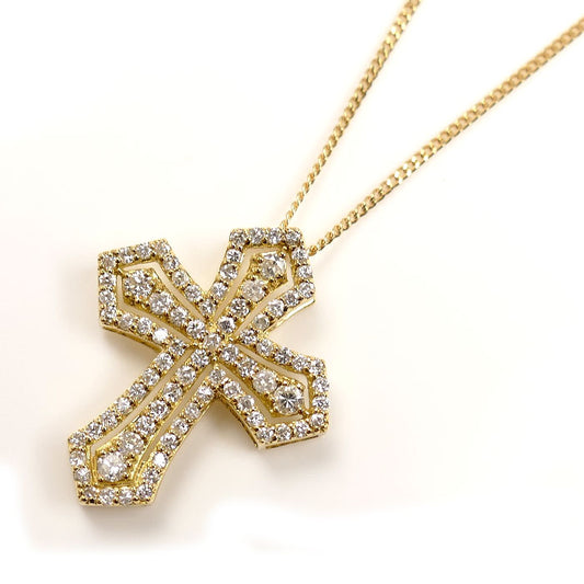 K18YG イエローゴールド クロス ダイヤ ネックレス ダイヤモンド0.74ct 4.4g 45～50cm ユニセックス【中古】【美品】