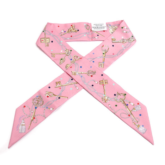 HERMES エルメス ツイリー レクレアポア Les Cles a Pois スカーフ ピンク/マルチ 063871S 05 レディース【中古】【美品】