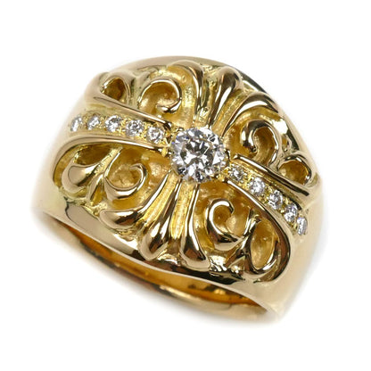K18YG イエローゴールド クロス リング・指輪 ダイヤモンド0.315ct/0.158ct 21号 30.8g メンズ【中古】【美品】