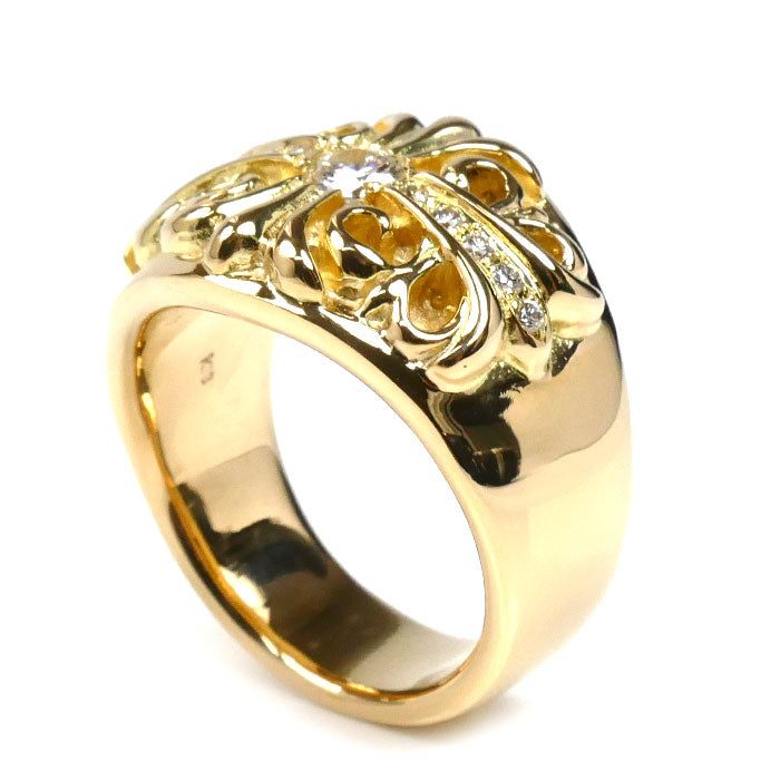 K18YG イエローゴールド クロス リング・指輪 ダイヤモンド0.315ct/0.158ct 21号 30.8g メンズ【中古】【美品】