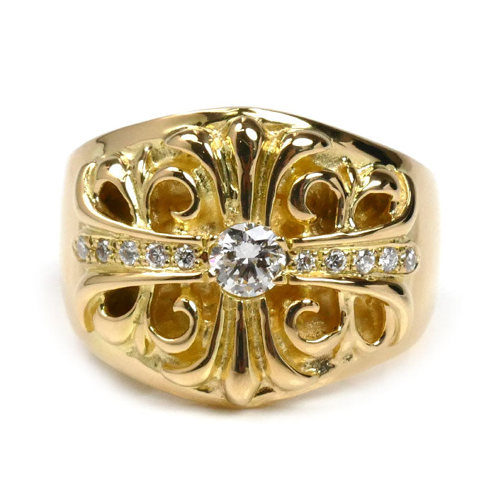 K18YG イエローゴールド クロス リング・指輪 ダイヤモンド0.315ct/0.158ct 21号 30.8g メンズ【中古】【美品】