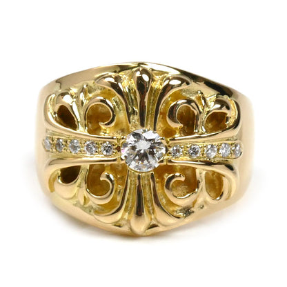 K18YG イエローゴールド クロス リング・指輪 ダイヤモンド0.315ct/0.158ct 21号 30.8g メンズ【中古】【美品】