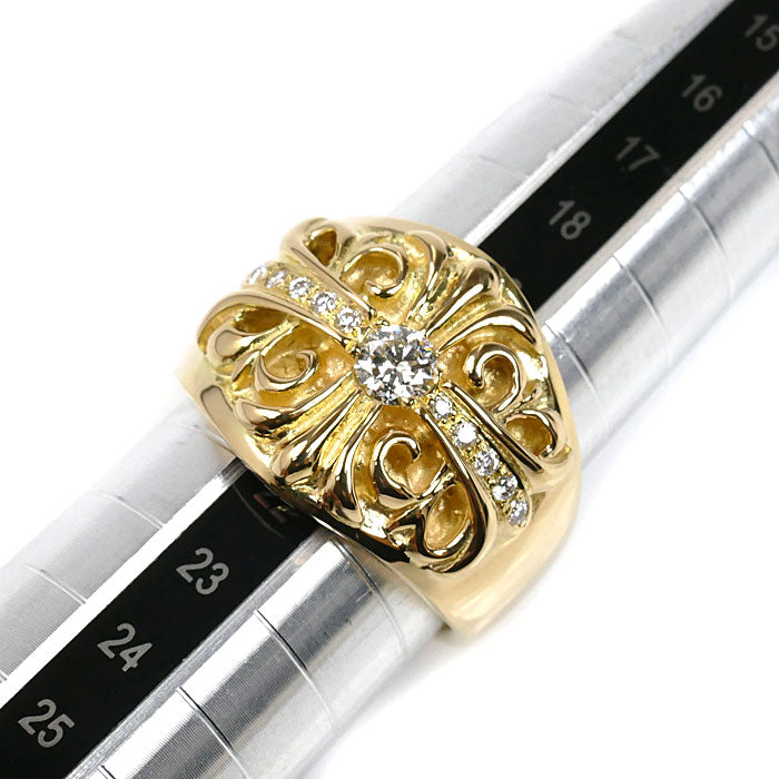 K18YG イエローゴールド クロス リング・指輪 ダイヤモンド0.315ct/0.158ct 21号 30.8g メンズ【中古】【美品】