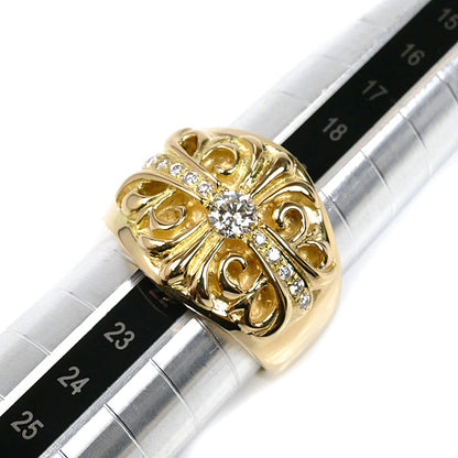 K18YG イエローゴールド クロス リング・指輪 ダイヤモンド0.315ct/0.158ct 21号 30.8g メンズ【中古】【美品】
