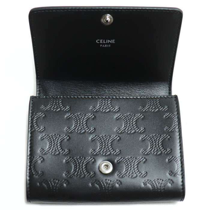 CELINE セリーヌ ビジネスカードホルダー トリオンフ エンボス加工入り カードケース ブラック 10M243FQD.38SI ユニセックス【中古】
