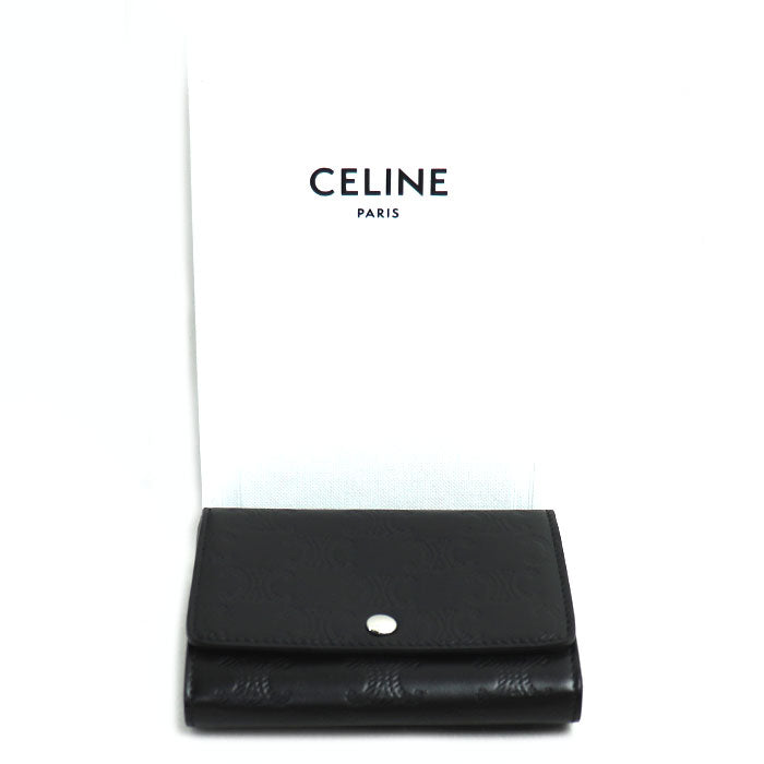 CELINE セリーヌ ビジネスカードホルダー トリオンフ エンボス加工入り カードケース ブラック 10M243FQD.38SI ユニセックス【中古】