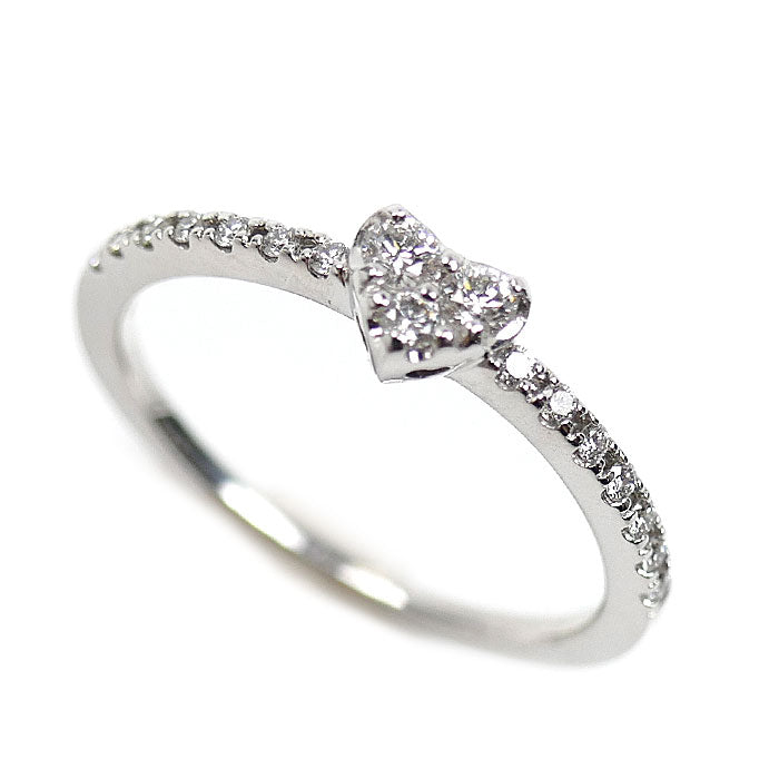 Ponte Vecchio ポンテヴェキオ K18WG ホワイトゴールド ハート ダイヤ リング・指輪 ダイヤモンド0.18ct 9号 1.8g レディース【中古】【美品】