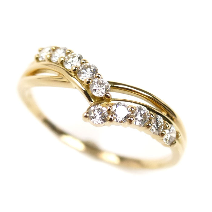 K18YG イエローゴールド リング・指輪 ダイヤモンド0.25ct 11号 1.7g V字 レディース【中古】