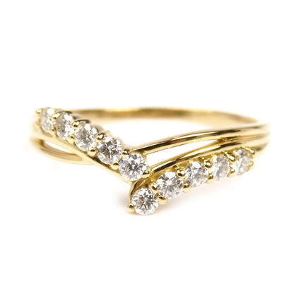 K18YG イエローゴールド リング・指輪 ダイヤモンド0.25ct 11号 1.7g V字 レディース【中古】