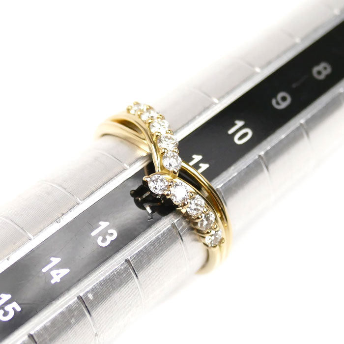 K18YG イエローゴールド リング・指輪 ダイヤモンド0.25ct 11号 1.7g V字 レディース【中古】