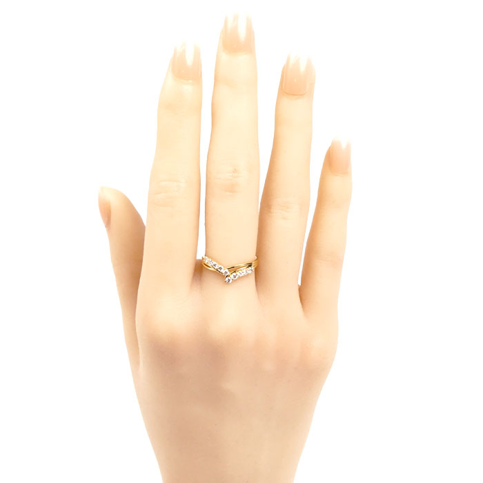 K18YG イエローゴールド リング・指輪 ダイヤモンド0.25ct 11号 1.7g V字 レディース【中古】