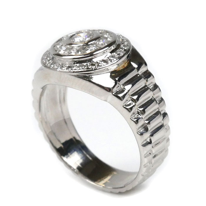 Pt900プラチナ リング・指輪 ダイヤモンド0.85ct 20号 13.3g 時計モチーフ メンズ【中古】