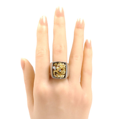 Pt950/K18 龍 ドラゴン リング・指輪 ルビー0.005ct ダイヤモンド0.08ct 18号 34.7g メンズ【中古】【美品】