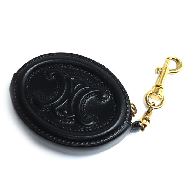 CELINE セリーヌ フック付パース キュイル トリオンフ コインケース ブラック 10I863DPQ.38NO レディース【中古】【美品】