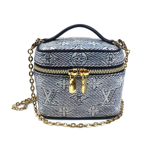 LOUIS VUITTON ルイ・ヴィトン モノグラム・ラミネーテッド ジャガード ミクロ バニティ ショルダーバッグ ネイビー M82467 IC レディース【中古】【美品】