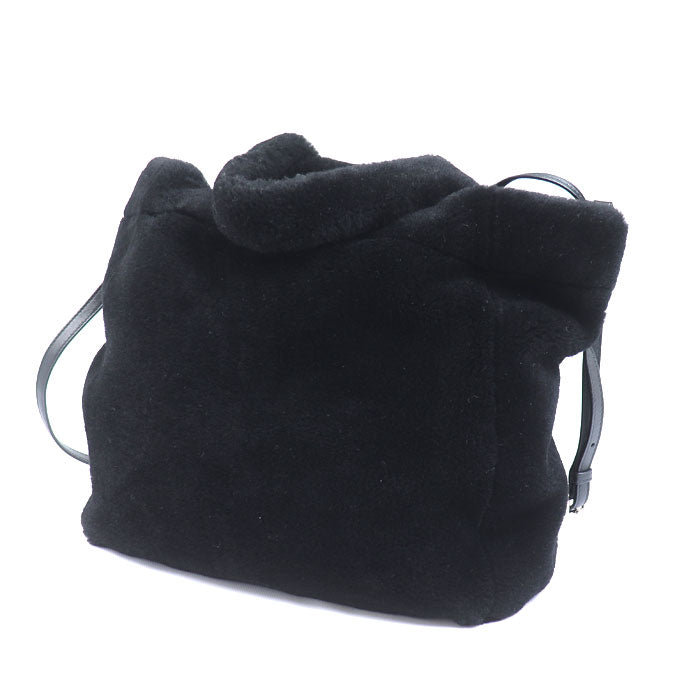 PRADA プラダ シアリング ファー ロゴ トートバッグ ブラック ホワイト 1BG374 2EC9 F0967 IC レディース【中古】【美品】