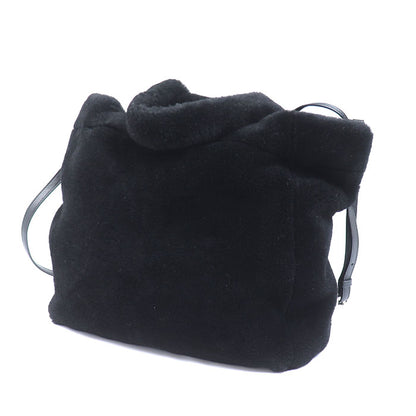 PRADA プラダ シアリング ファー ロゴ トートバッグ ブラック ホワイト 1BG374 2EC9 F0967 IC レディース【中古】【美品】