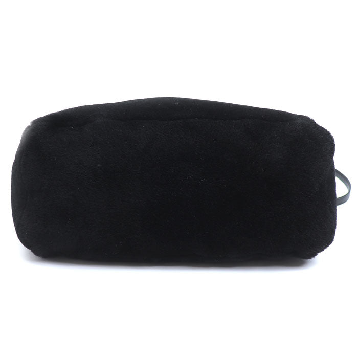 PRADA プラダ シアリング ファー ロゴ トートバッグ ブラック ホワイト 1BG374 2EC9 F0967 IC レディース【中古】【美品】