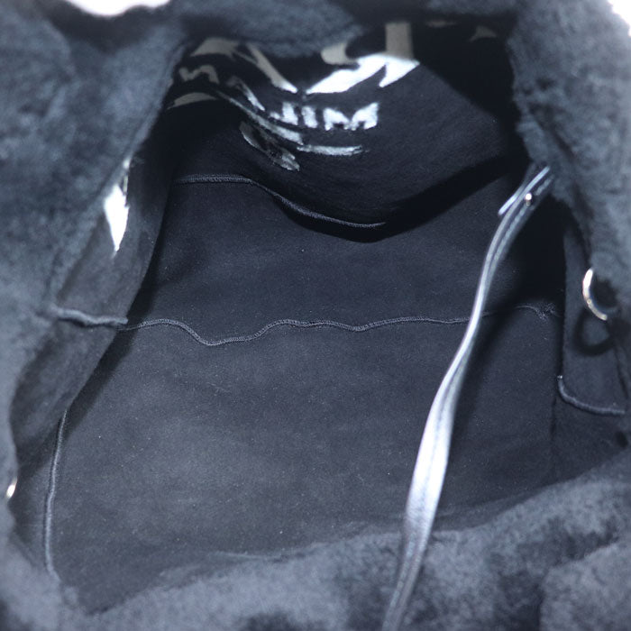 PRADA プラダ シアリング ファー ロゴ トートバッグ ブラック ホワイト 1BG374 2EC9 F0967 IC レディース【中古】【美品】