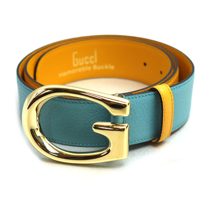 GUCCI グッチ Memorable Buckle ベルト ブルー イエロー 709954 メンズ【中古】【美品】